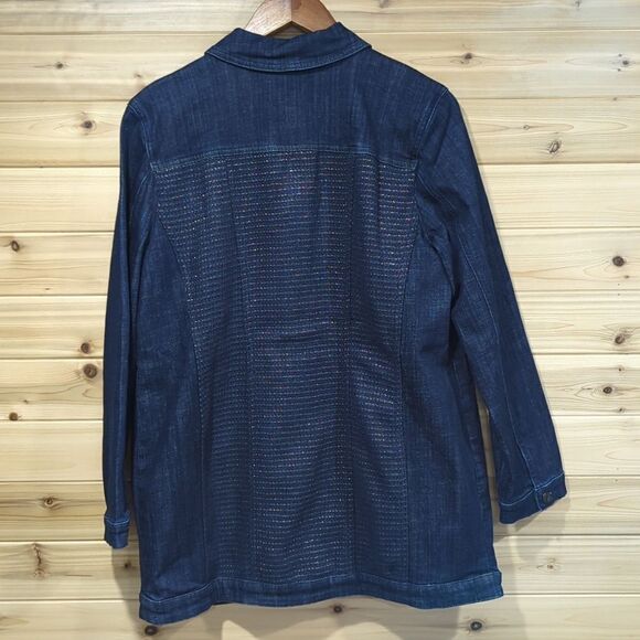 Chico's Jacket Womens Large Blue Denim Jacket with Metallic stitching Size 2 - Picture 5 of 9